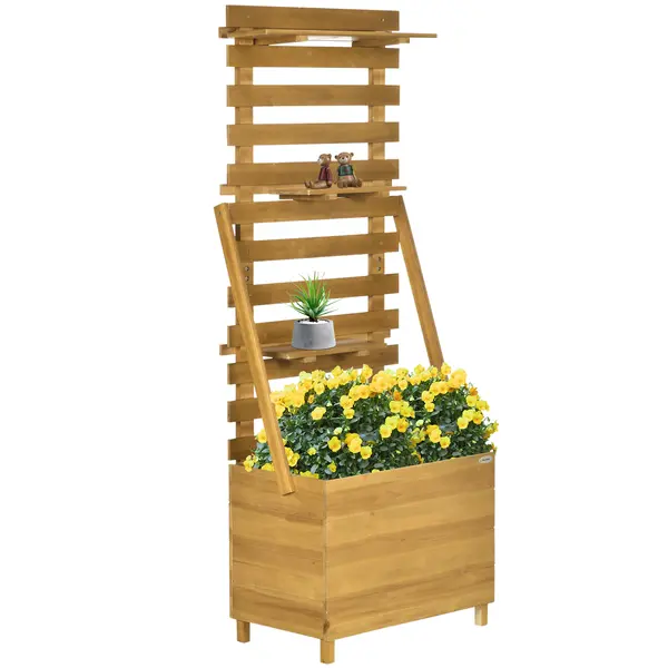 Outsunny Pată înaltă cu 3 rafturi, inclusiv rețea de susținere, rezistent la intemperii, lemn masiv, 63 cm x 39 cm x 160 cm, Natural | Aosom Romania