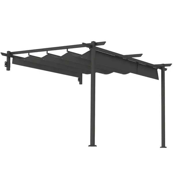 Outsunny Pavilion, 3 x 3 m Pergolă, Acoperiș de terasă rezistent la vânt, Montare pe perete, Acoperiș ajustabil, pentru grădină, terasă, Gri închis | Aosom Romania