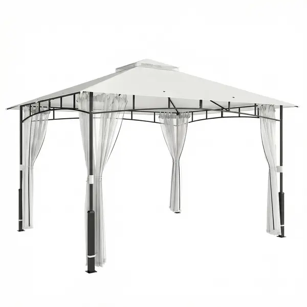 Outsunny Pavilion, 3x3,6 m rezistent la apă Stabil pavilion de grădină cu plasă anti-țânțari, acoperiș dublu, pentru grădină, terasă, Negru | Aosom Romania