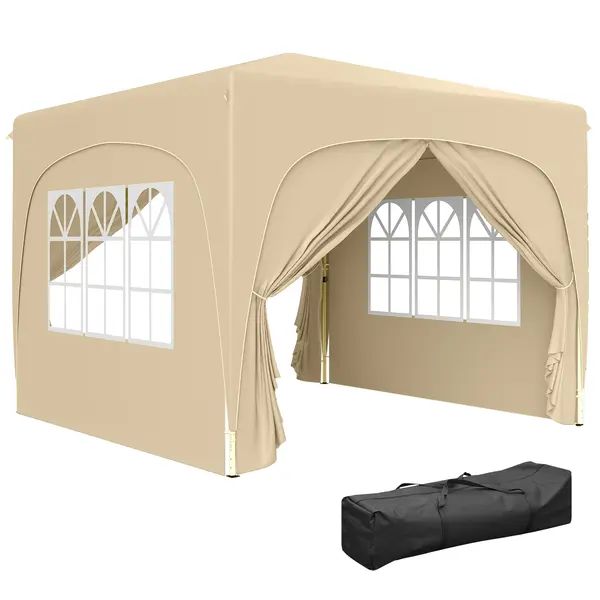 Outsunny Pavilion Barnum Cort pliant pentru recepții 3 x 3 x 2,73 m cu ferestre + Geantă de transport nisip | Aosom Romania