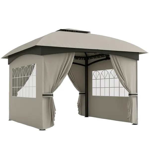 Outsunny Pavilion de grădină 3,4 x 3,4 m, Cort de bere cu acoperiș ventilat, ferestre arcuite, cadru din oțel, Gri deschis | Aosom Romania