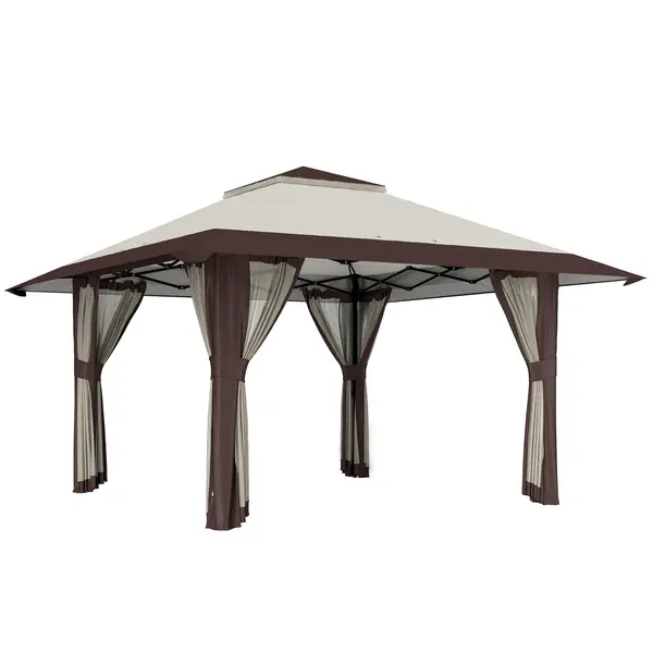 Outsunny Pavilion de grădină 4 x 4 m, cort de grădină cu pereți din plasă, protecție UPF50+, cort de petrecere cu înălțime reglabilă, Bej | Aosom Romania