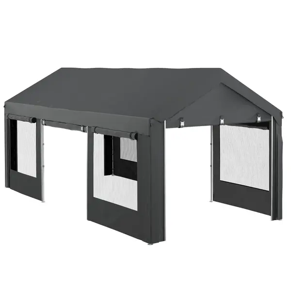 Outsunny Pavilion de Grădină cu Înălțime Reglabilă, 4 Uși și 4 Ferestre, 6x3 m, Gri Închis | Aosom Romania