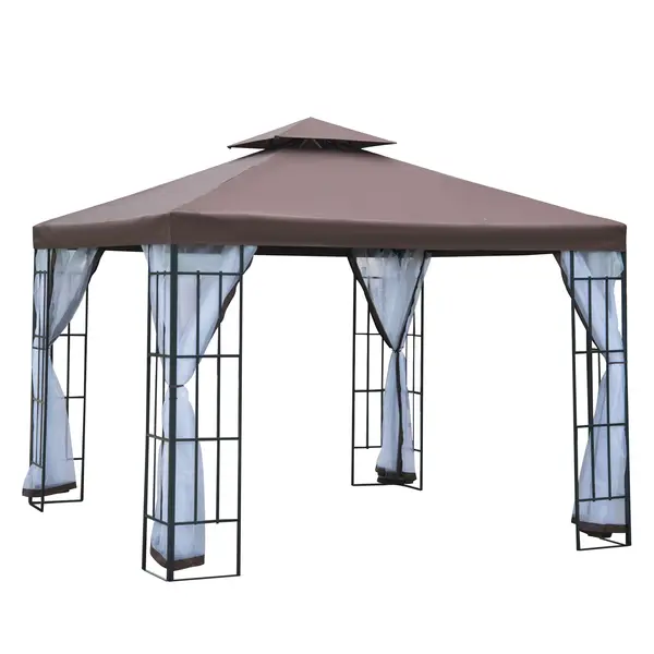 Outsunny Pavilion de grădină cu plasă antimuște și pereți laterali, cort pentru petreceri cu acoperiș dublu, cort de grădină 2,97x2,97m | Aosom Romania