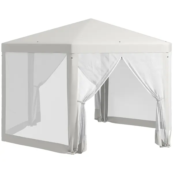 Outsunny Pavilion de Grădină Hexagonal cu Pereți din Plasă, 2 Uși și Picioare Reglabile, 3,94x3,94x2,5 m, Alb Crem | Aosom Romania