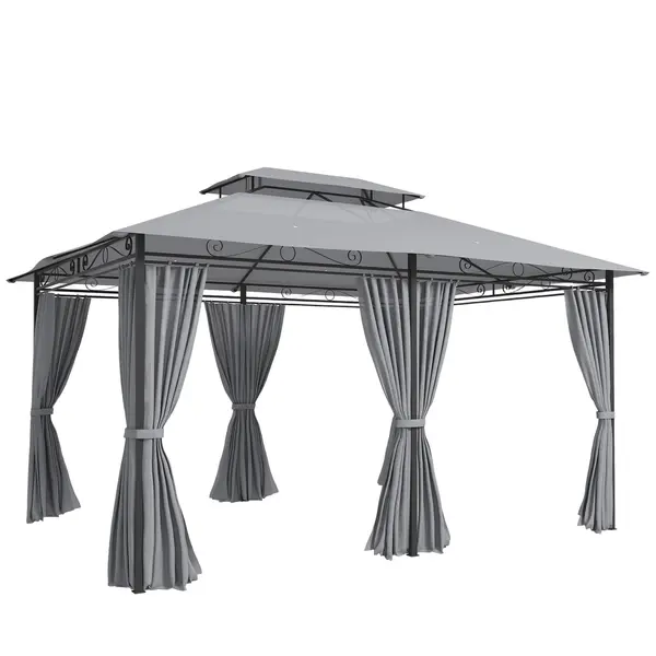 Outsunny Pavilion de grădină, pavilion outdoor cu perdele, acoperiș ventilat, gri închis | Aosom Romania