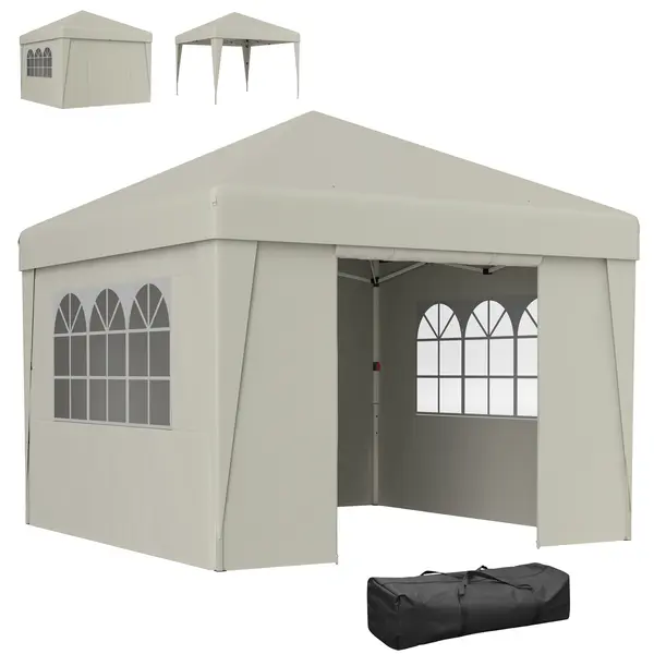 Outsunny Pavilion de grădină pliabil 3 x 3 x 2,75 m anti-UV 30 + cu ferestre + pereți laterali + geantă de transport crem | Aosom Romania