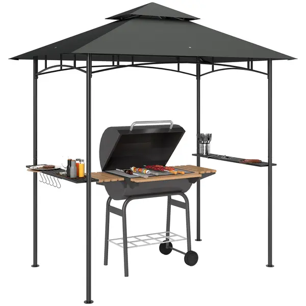 Outsunny Pavilion de grătar cu LED 240 x 150 x 258 cm rezistent la apă, ignifug, pavilion de grătar cu acoperiș dublu | Aosom Romania