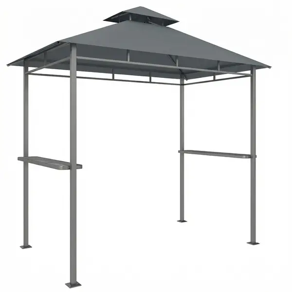Outsunny Pavilion pentru grătar 2,4 x 1,4 m, Copertină pentru grătar rezistentă la vânt cu acoperiș dublu și orificiu de ventilare, rafturi laterale | Aosom Romania