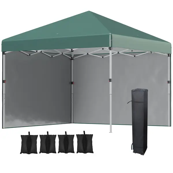 Outsunny Pavilion pliabil, 2 pereți laterali, reglabil pe înălțime, cu husă de transport, cadru din oțel rezistent la rugină, 3 x 3 m, Verde | Aosom Romania