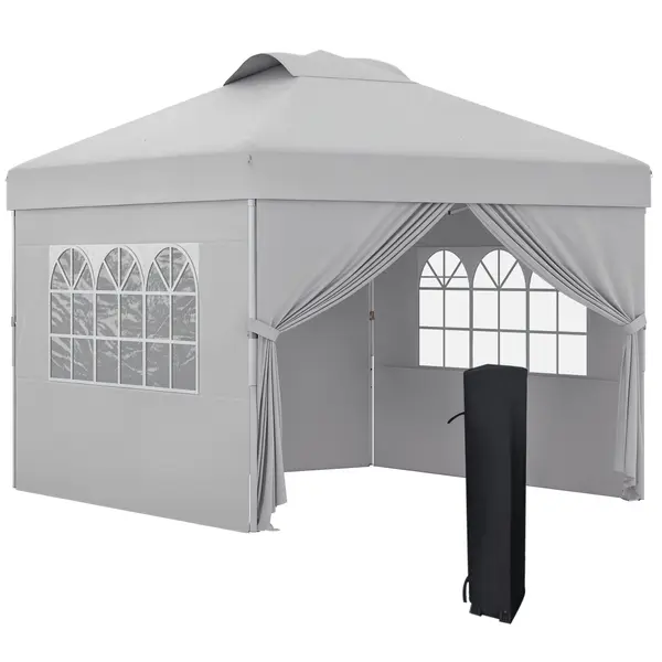 Outsunny Pavilion Pliabil cu Înălțime Reglabilă, Ușă, 2 Ferestre și Geantă de Transport, 297x297x284 cm, Gri Deschis | Aosom Romania