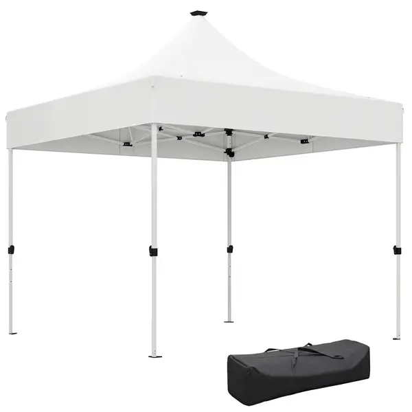 Outsunny Pavilion Pliabil cu Lumină LED, Geantă de Transport și Înălțime Reglabilă, 300x300x340 cm, Alb | Aosom Romania
