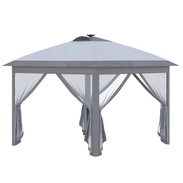 Outsunny Pavilion pliant 3,3 x 3,3 m cu iluminare LED, draperii din plasă, geantă de transport, Gri | Aosom Romania