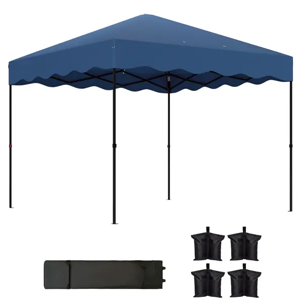 Outsunny Pavilion pliant 3 x 3 m, Cort de grădină reglabil pe înălțime, cu geantă cu role, pentru grădină, terasă, metal, material textil, albastru închis | Aosom Romania