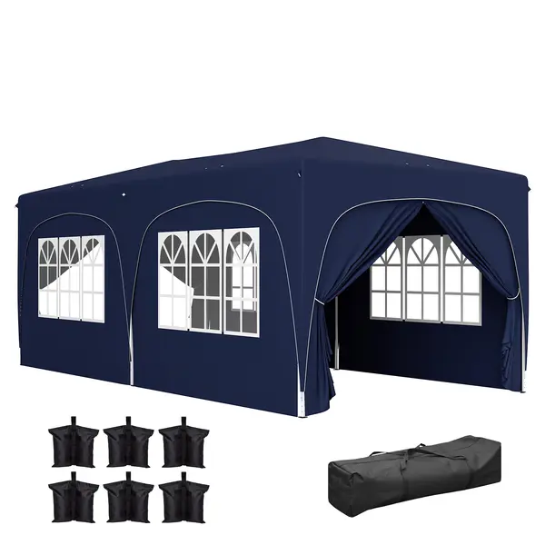 Outsunny Pavilion pop-up 3 x 6 m cu pereți laterali, cort de grădină reglabil în înălțime UPF50+ cu husă de transport și saci de nisip | Aosom Romania