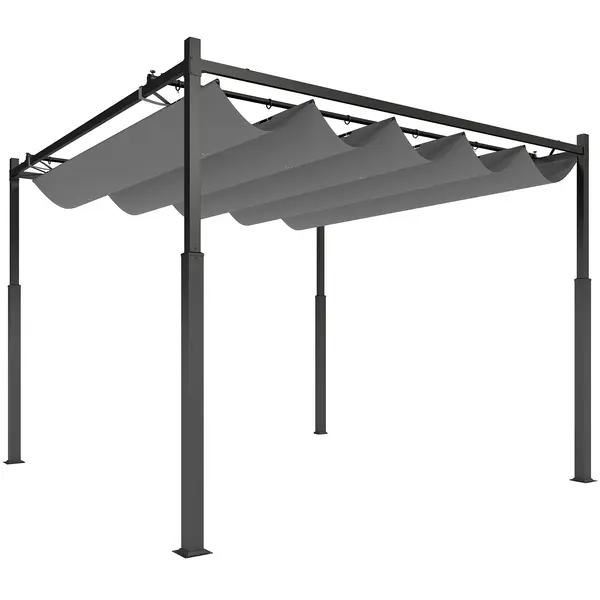 Outsunny Pergolă aprox. 3x3 m Pergolă independentă cu acoperiș rabatabil, pad magnetic, stâlp 8 cm rezistent UV | Aosom Romania