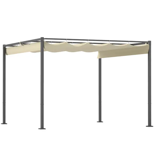 Outsunny Pergolă de grădină 3 x 3 m cu acoperiș retractabil, pavilion, copertină pentru umbră, UPF30+, bej | Aosom Romania