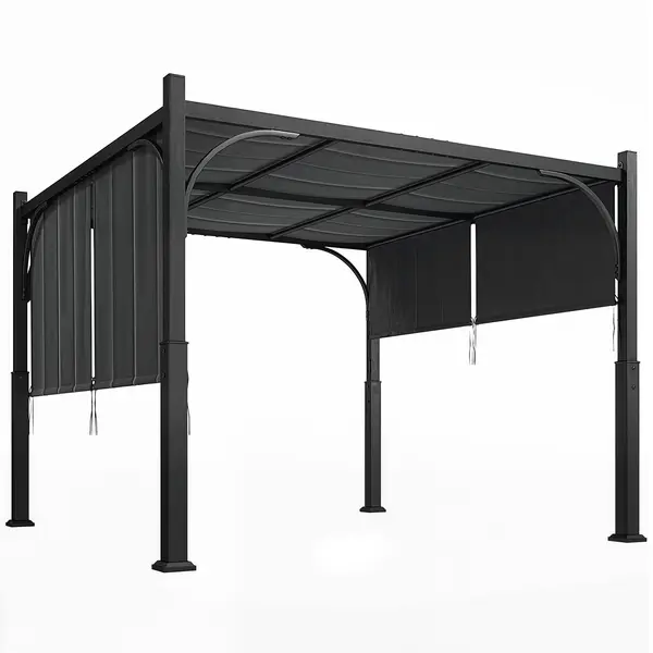Outsunny Pergolă de grădină 3 x 3 m tonelă de grădină cu copertină glisantă, structură metalică, pentru exterior, Gri Închis | Aosom Romania