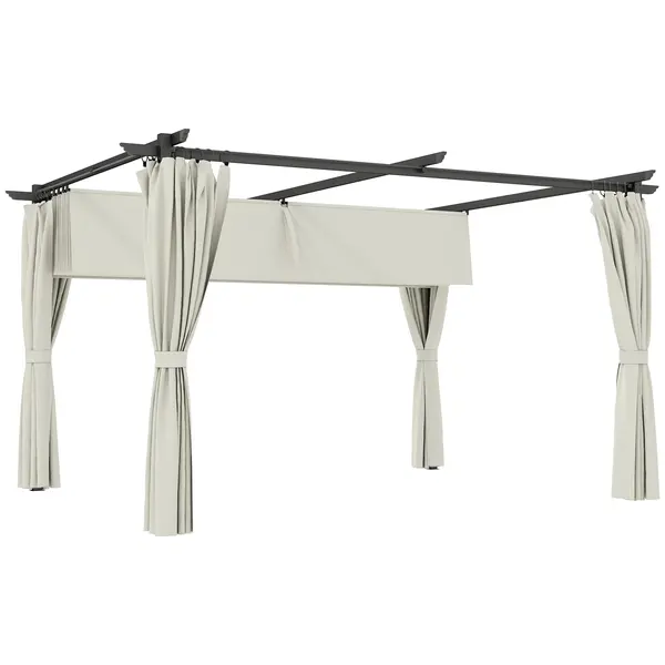 Outsunny Pergolă de grădină exterioară 3 x 4 m, acoperiș retractabil și perdele, anti-UV UPF30+, pentru grătar, patio, terasă, crem | Aosom Romania