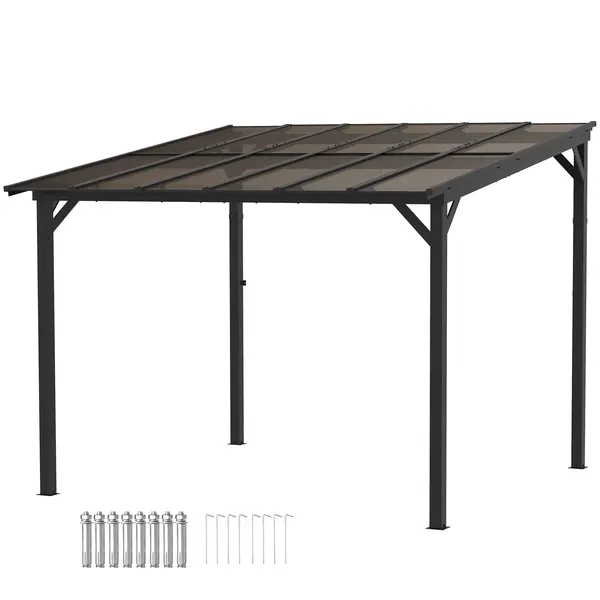 Outsunny Pergolă metalică 3 x 3 m, pergolă de grădină cu acoperiș impermeabil, independentă, rezistentă la vânt, rezistentă la UV, Gri închis | Aosom Romania
