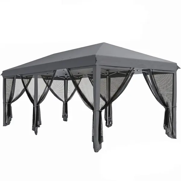 Outsunny Pergolă Pliabilă cu 6 Plase de Țânțari, Pergolă de Grădină cu Structură din Oțel, 591x295cm, Crem Alb | Aosom Romania