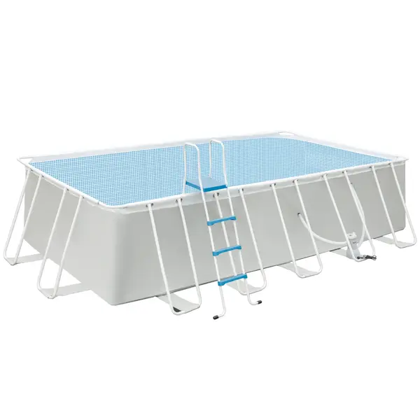 Outsunny Piscină Supraterană cu Cadru de Oțel, Pompă de Filtru, Cartuș Filtrant, Rezistentă la Rugină, 580x310x122 cm, Gri deschis | Aosom Romania