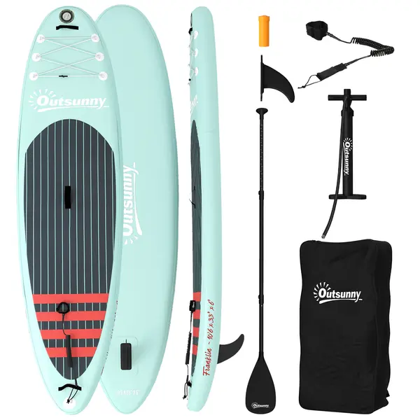 Outsunny Placă de Paddle Surf Gonflabilă 320 cm, cu Suprafață Antiderapantă, Vâslă Reglabilă din Aluminiu, Aripioară, Pompă și Rucsac | Aosom Romania