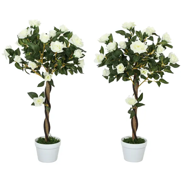 Outsunny Plantă Artificială de Trandafir cu 21 de Flori Ø18x90 cm Portocaliu cu Vas | Aosom Romania