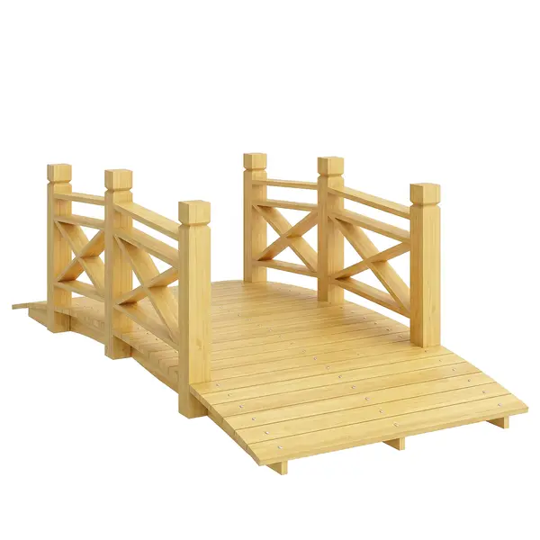Outsunny Pod de grădină din lemn carbonizat curbat cu balustradă sigură și capacitate 200kg 174 x 78 x 57,5 cm Natural | Aosom Romania