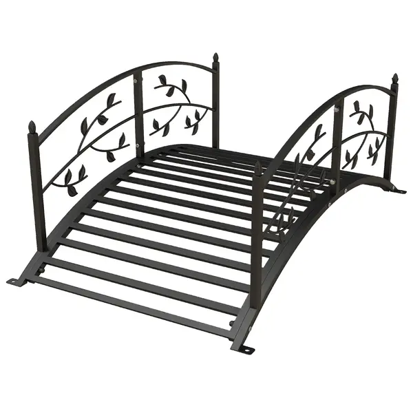 Outsunny Pod de grădină - pod de bazine - decor grădină dim. 119L x 67l x 47H cm cu balustradă motive de viță de vie oțel negru | Aosom Romania