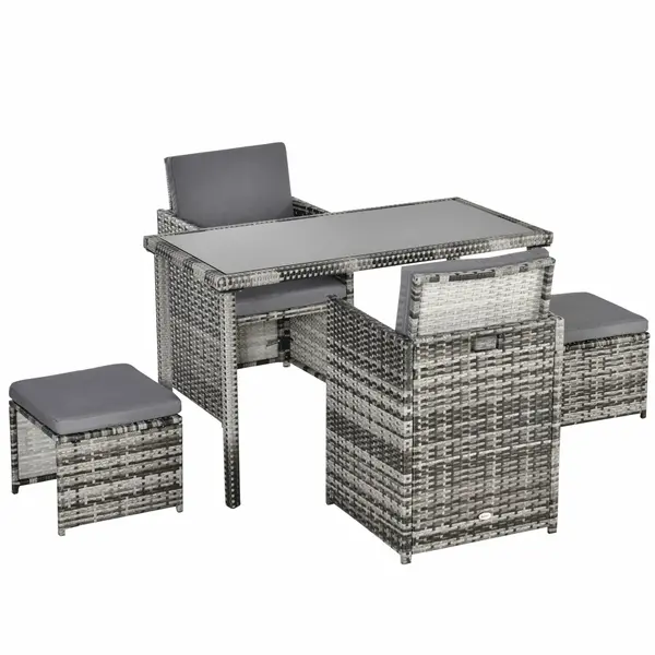 Outsunny Polyrattan Sitzgruppe pentru 4 persoane Essgruppe Gartenset Garnitur cu Pernă, Gri | Aosom Romania