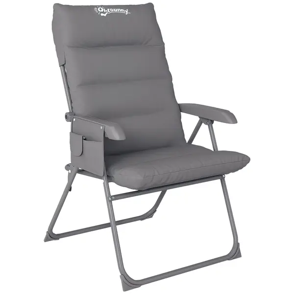 Outsunny Scaun de Camping Pliabil cu Spătar Înalt Reglabil în 5 Poziții și Buzunare Laterale, 66x58x105 cm, Gri Deschis | Aosom Romania