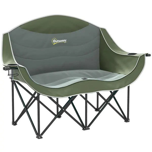 Outsunny Scaun pliabil 2 locuri scaun camping cu suport pentru băuturi geantă de transport până la 250 kg Verde | Aosom Romania