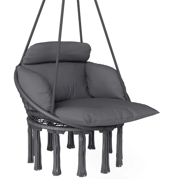 Outsunny Scaun suspendat cu pernă mare umplută hamac fotoliu suspendat cu franjuri kit de suspendare 80 x 60 x 40 cm gri închis | Aosom Romania