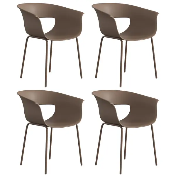 Outsunny Scaune de grădină Set 4 buc ergonomice pentru balcon cu design decupaj cotiere rezistente la intemperii Cafeniu | Aosom Romania