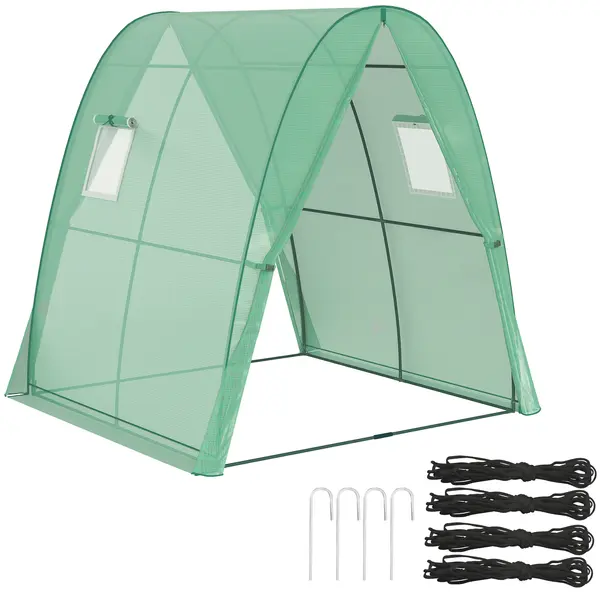 Outsunny Sera cu Arc, Saci de nisip și Acoperiș din Plastic, 2 Uși Glisante, Ferestre din Plasă, portabil, 1,8 x 1,8 x 2 m, Verde | Aosom Romania