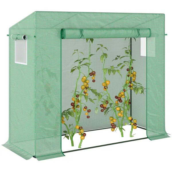 Outsunny Seră cu folie, seră cu rolltür, fereastră laterală, pentru grădină, din oțel, plastic, 200 x 76 x 168 cm, Verde | Aosom Romania