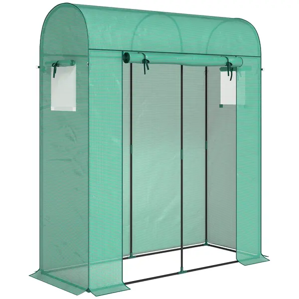 Outsunny Sera de Balcon cu Ușă și Ferestre Rulante, Sera pentru Grădină cu Structură din Oțel și Acoperiș PE, pentru Plante, Legume, Flori, Fructe, Anti UV, 170x68x200 cm, Verde | Aosom Romania