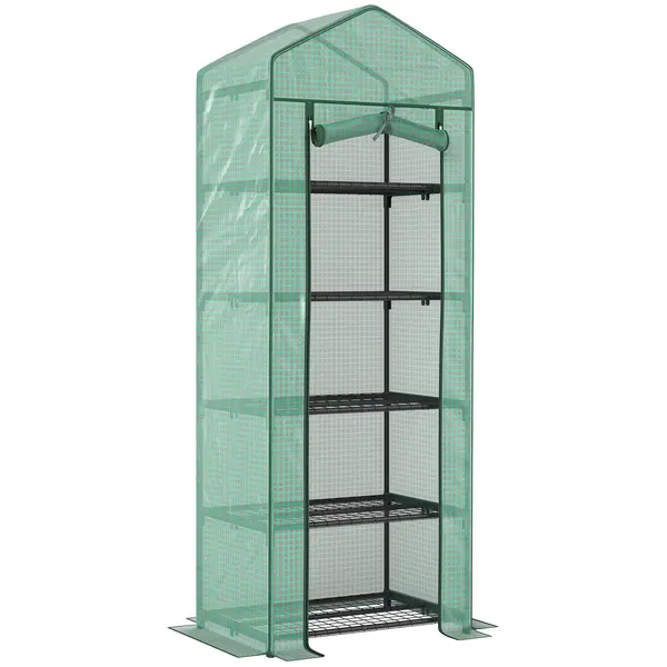 Outsunny Seră de grădină balcon etajere seră 5 niveluri 0,69 x 0,49 x 1,93 m oțel folie rulabilă PE verde | Aosom Romania