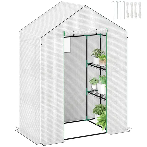 Outsunny Seră de grădină cu 1 ușă 1 fereastră rafturi 3 niveluri pentru Legume Plante Flori Pânză PE 143 x 74 x 190 cm alb | Aosom Romania