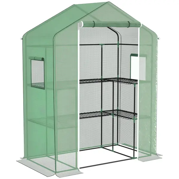 Outsunny Seră de grădină cu 1 ușă, 2 ferestre și 2 rafturi în formă de U pentru Legume Plante Flori Husă PE 140x73x190 cm | Aosom Romania