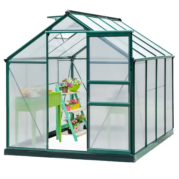 Outsunny Seră de Grădină cu Bază, Fereastră, Ușă Glisantă și Structură din Aluminiu, 190x252x201 cm, Verde Închis | Aosom Romania