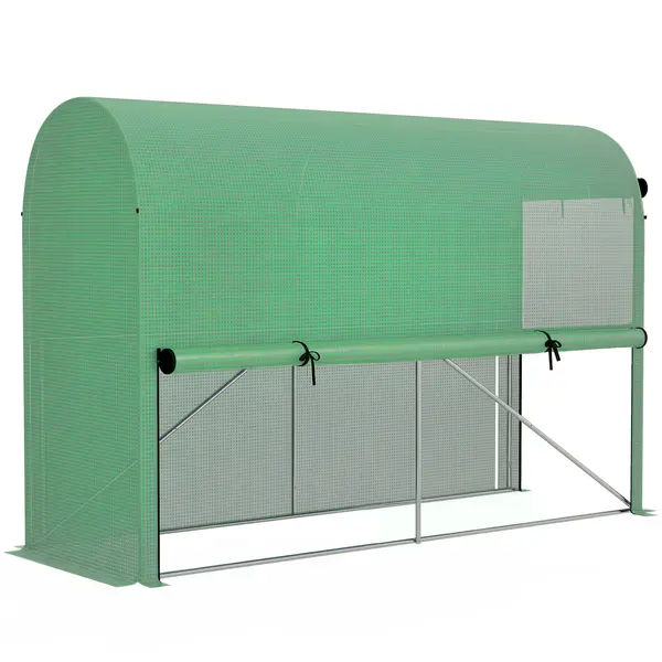 Outsunny Seră de grădină PE, seră de balcon, folie consolidată 140 g/m², structură din oţel, uşă pliabilă cu fermoar, pentru legume plante flori, interior şi exterior, 300 x 100 x 200 cm, verde | Aosom Romania