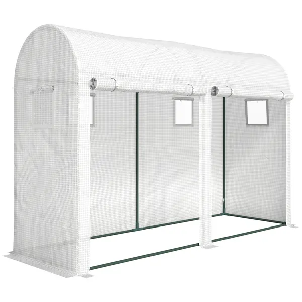 Outsunny Seră de Grădină, Seră Mică pentru Balcon cu Prelată PE și Cadru din Oțel, Uși și Ferestre Rulante 300 x 100 x 200 cm alb | Aosom Romania