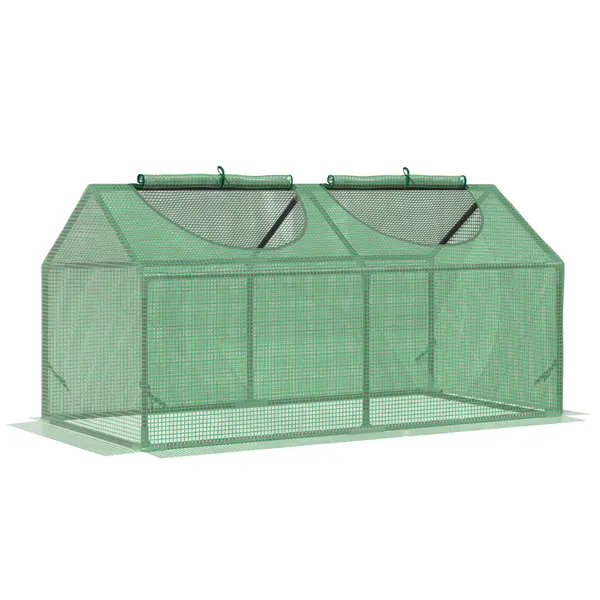Outsunny Seră de Grădină Tip Cabană cu Acoperiș din PE, Seră pentru Grădină cu Țăruși și Margini Extinse, 120x60x60 cm, Verde | Aosom Romania