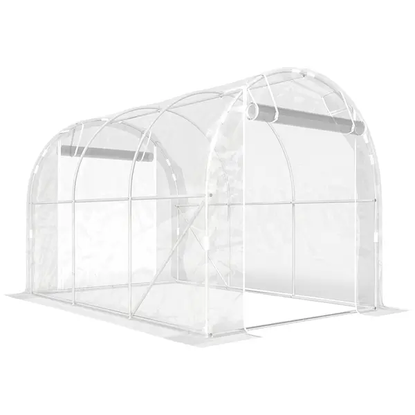 Outsunny Seră de Grădină Tip Tunel 2x3x2 m cu 2 Uși Rulabile, Seră pentru Legume, Flori și Fructe, cu 4 Bare Diagonale, Cadru din Oțel și Acoperiș PE, Transparentă | Aosom Romania