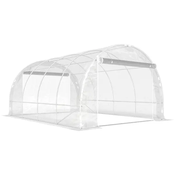 Outsunny Seră de Grădină Tip Tunel 3x4x2 m cu 2 Uși Rulabile, Seră pentru Grădină cu 4 Suporturi Diagonale, Cadru din Oțel și Acoperiș din PE, pentru Legume, Flori, Fructe, Anti-UV, Transparentă | Aosom Romania