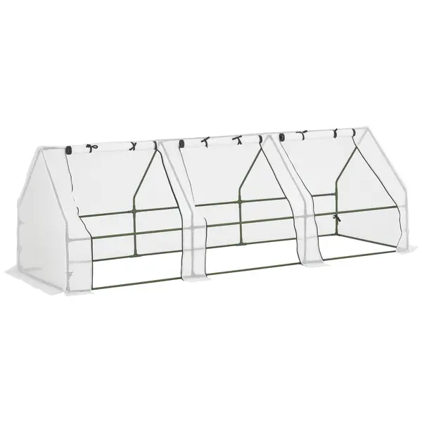 Outsunny Seră de Grădină Tip Tunel din PE pentru Cultivarea Plantelor și Florilor, cu Uși cu Fermoar, 270x90x90 cm, Alb | Aosom Romania