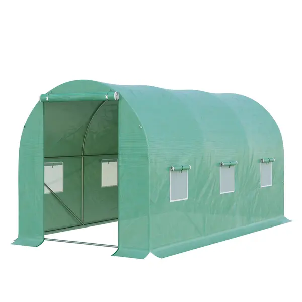 Outsunny Seră de Grădină Tunel 8 m² 4L x 2l x 1,9H m Oțel galvanizat renforțat diametru 2,4 cm + Polietilenă cu densitate ridicată ferestre ușă Verde | Aosom Romania