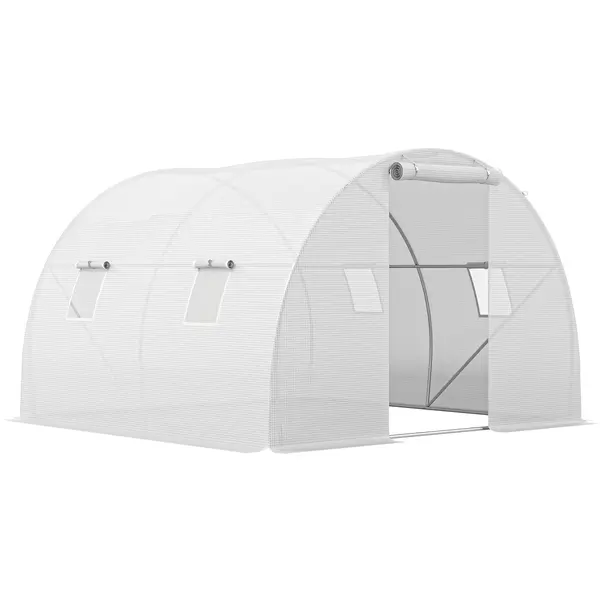 Outsunny Seră de grădină tunel 9 m² 4 ferestre, ușă rulou cu fermoar cadru oțel galvanizat, prelată PE 3 x 3 x 2 m alb | Aosom Romania
